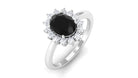 1 CT Princess Diana Inspired Oval Shape Black Spinel Engagement Ring Diamond Halo Black Spinel - ( AAA ) - Quality - Rosec Jewels