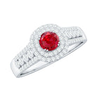 Classic Created Ruby and Moissanite Double Halo Engagement Ring Lab Created Ruby - ( AAAA ) - Quality - Rosec Jewels