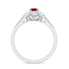 Classic Created Ruby and Moissanite Double Halo Engagement Ring Lab Created Ruby - ( AAAA ) - Quality - Rosec Jewels