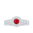 Classic Created Ruby and Moissanite Double Halo Engagement Ring Lab Created Ruby - ( AAAA ) - Quality - Rosec Jewels