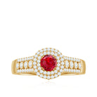 Classic Created Ruby and Moissanite Double Halo Engagement Ring Lab Created Ruby - ( AAAA ) - Quality - Rosec Jewels