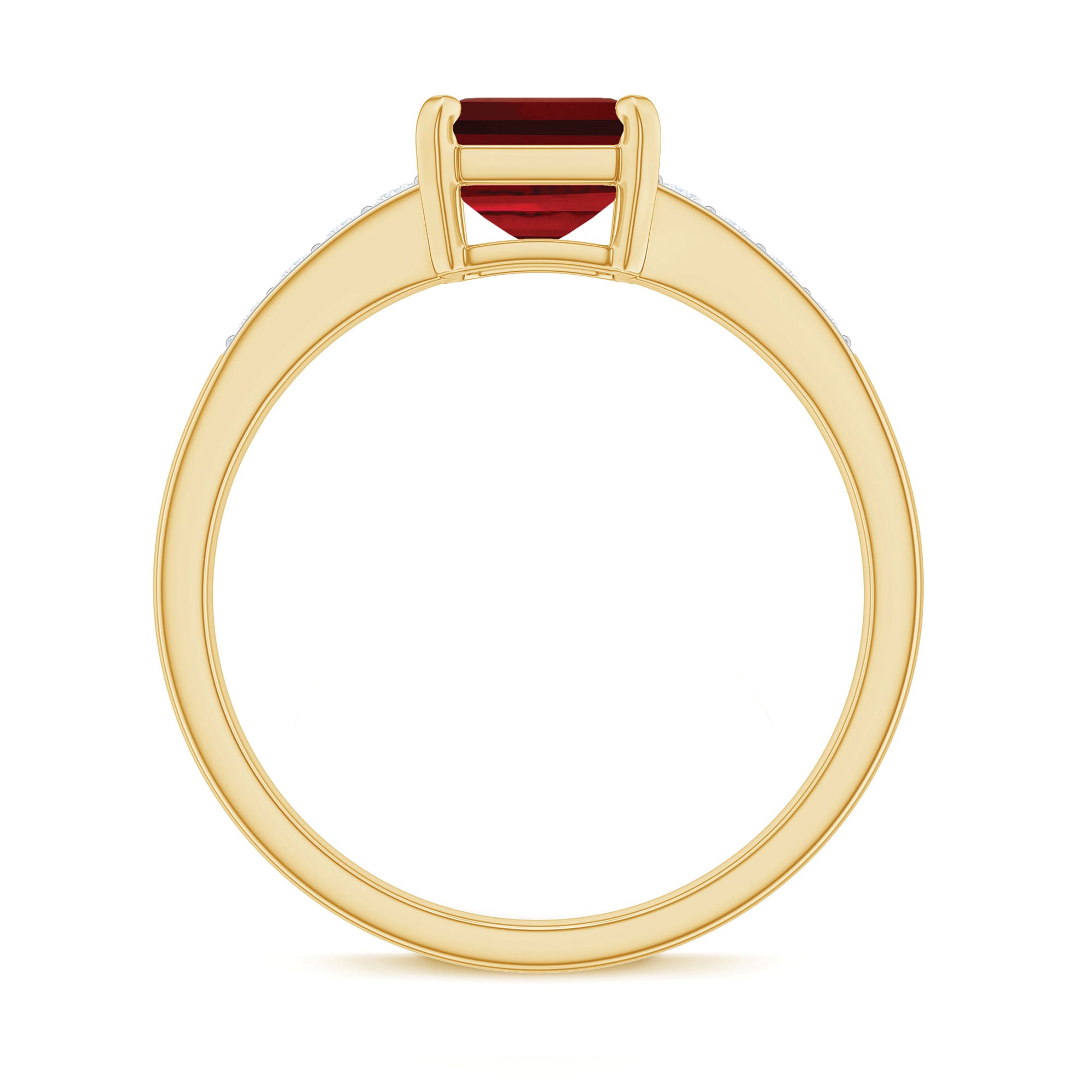 Emerald Cut Created Ruby Solitaire Ring with Diamond Lab Created Ruby - ( AAAA ) - Quality - Rosec Jewels