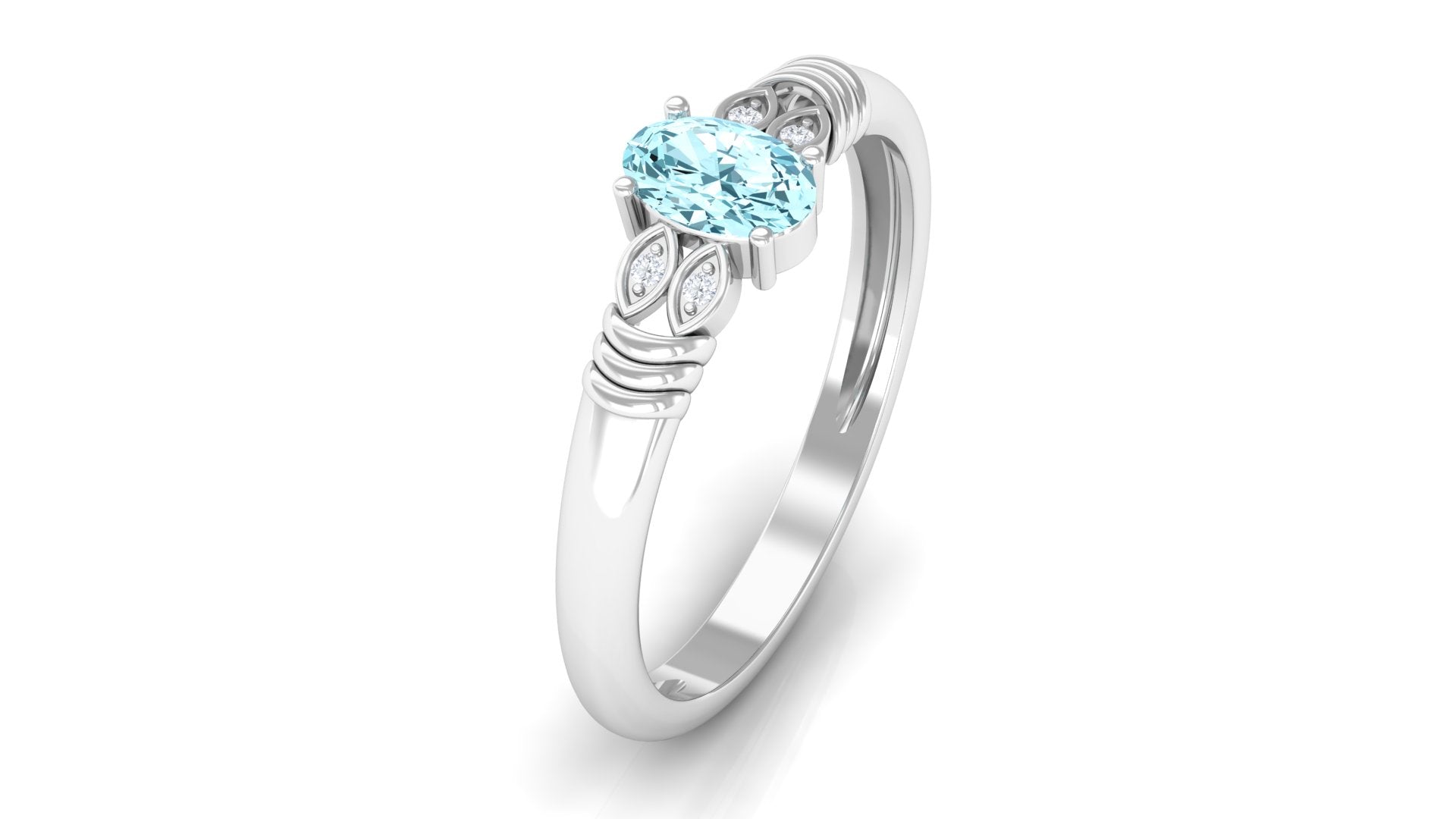 1/2 CT Oval Aquamarine Engagement Ring with Diamond Aquamarine - ( AAA ) - Quality - Rosec Jewels