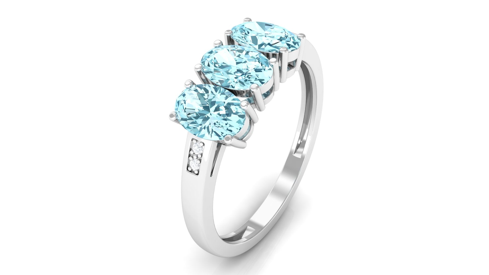 Aquamarine Three Stone Engagement Ring with Diamond Aquamarine - ( AAA ) - Quality - Rosec Jewels