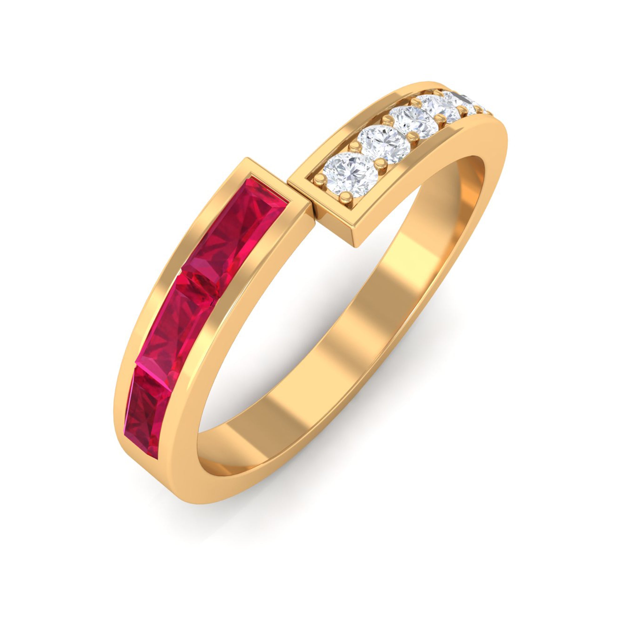 Baguette Cut Created Ruby and Diamond Designer Band Ring Lab Created Ruby - ( AAAA ) - Quality - Rosec Jewels