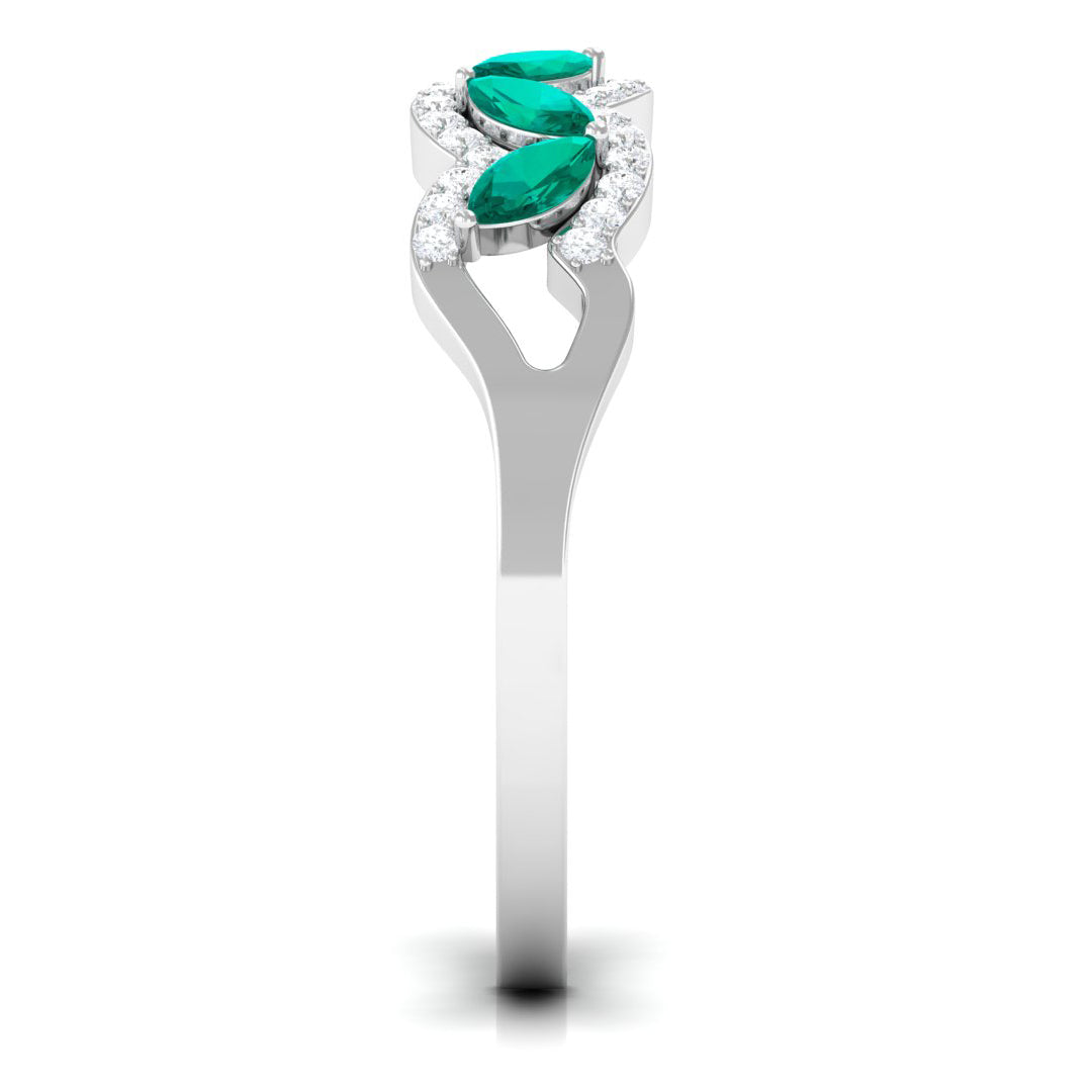 1 CT Minimal Marquise Shape Emerald Anniversary Ring with Diamond Accent Emerald - ( AAA ) - Quality - Rosec Jewels