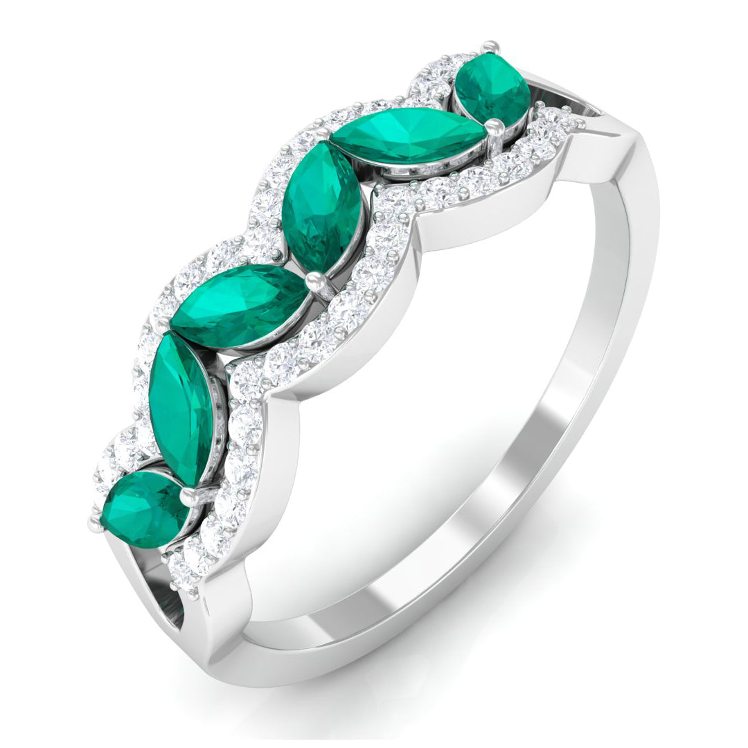 1 CT Minimal Marquise Shape Emerald Anniversary Ring with Diamond Accent Emerald - ( AAA ) - Quality - Rosec Jewels