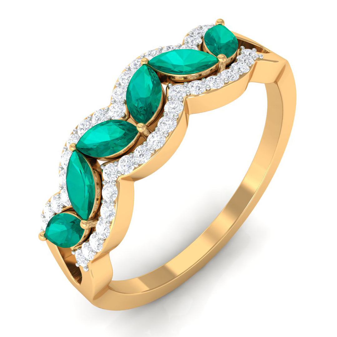 1 CT Minimal Marquise Shape Emerald Anniversary Ring with Diamond Accent Emerald - ( AAA ) - Quality - Rosec Jewels