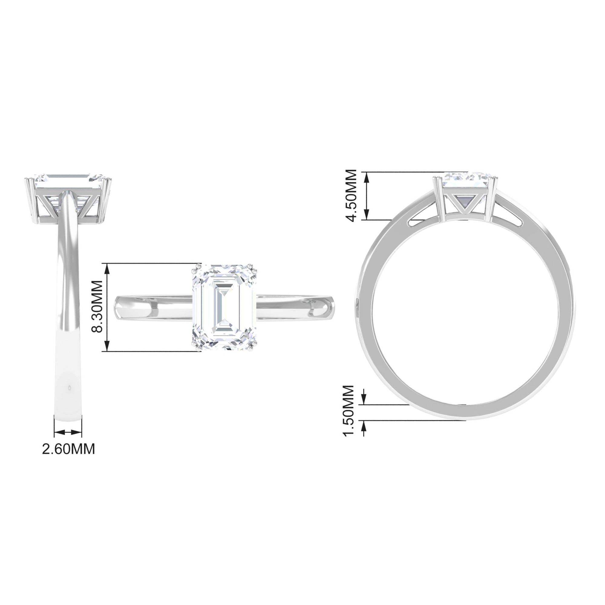 Octagon Cut Moissanite Solitaire Engagement Ring Moissanite - ( D-VS1 ) - Color and Clarity - Rosec Jewels