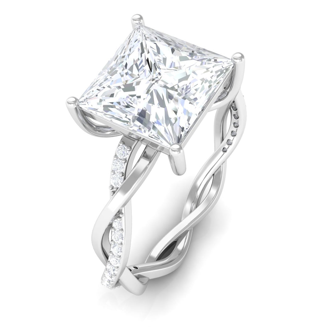 3.25 CT Princess Cut Solitaire Moissanite Braided Engagement Ring Moissanite - ( D-VS1 ) - Color and Clarity - Rosec Jewels