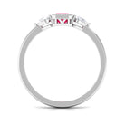 Emerald Cut Ruby Solitaire Ring with Diamond Ruby - ( AAA ) - Quality - Rosec Jewels