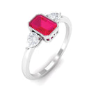 Emerald Cut Ruby Solitaire Ring with Diamond Ruby - ( AAA ) - Quality - Rosec Jewels