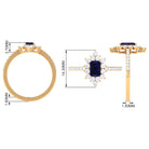 Octagon Blue Sapphire and Diamond Halo Engagement Ring Blue Sapphire - ( AAA ) - Quality - Rosec Jewels