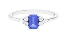 Octagon Cut Solitaire Tanzanite Ring with Diamond Trio Tanzanite - ( AAA ) - Quality - Rosec Jewels