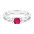 Cushion Cut Ruby Double Band Anniversary Ring with Diamond Ruby - ( AAA ) - Quality - Rosec Jewels