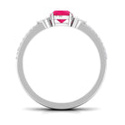 Cushion Cut Ruby Double Band Anniversary Ring with Diamond Ruby - ( AAA ) - Quality - Rosec Jewels