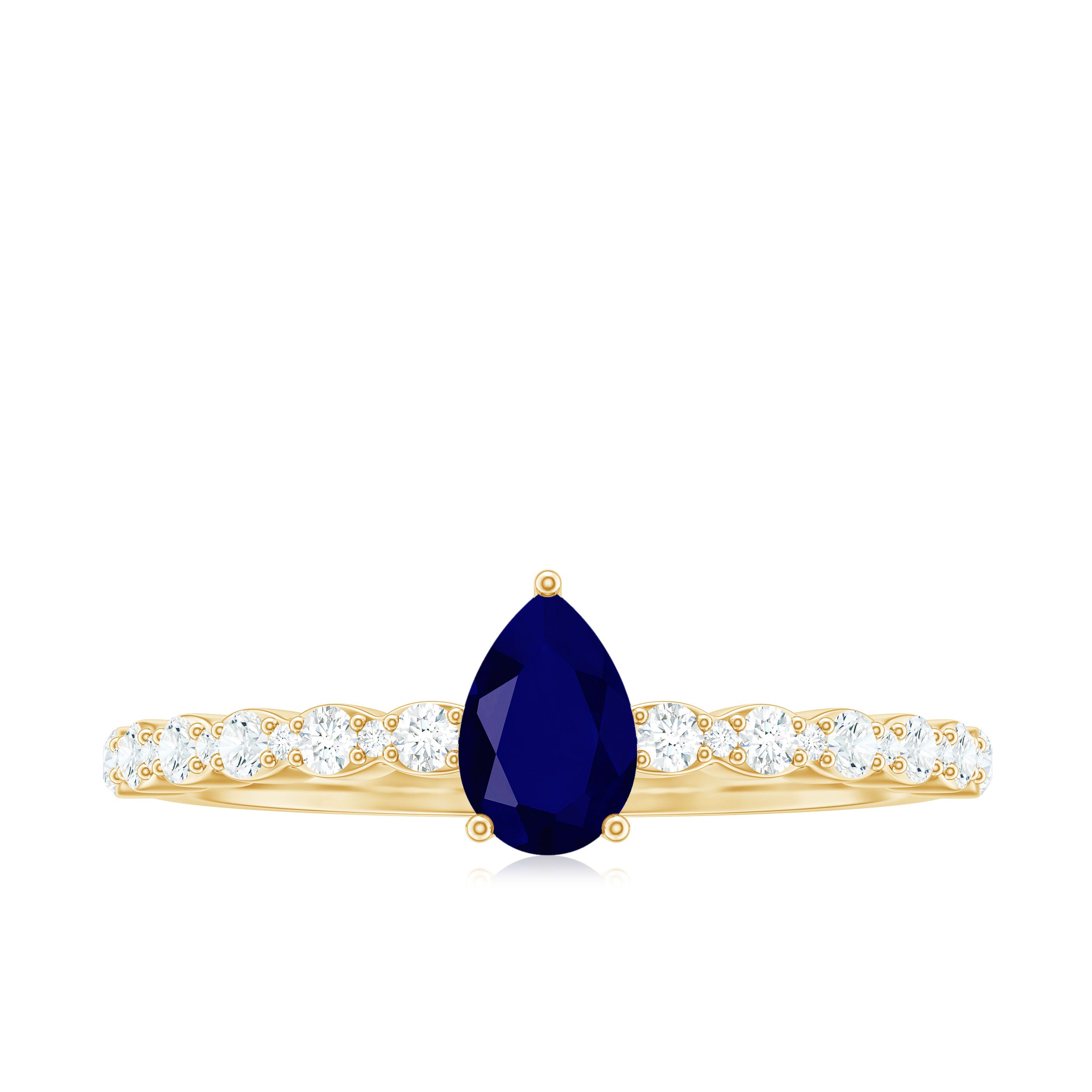 1 CT Minimal Blue Sapphire Solitaire Promise Ring with Diamond Blue Sapphire - ( AAA ) - Quality - Rosec Jewels