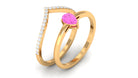 Pear Shape Pink Sapphire Solitaire Ring Set with Diamond Pink Sapphire - ( AAA ) - Quality - Rosec Jewels