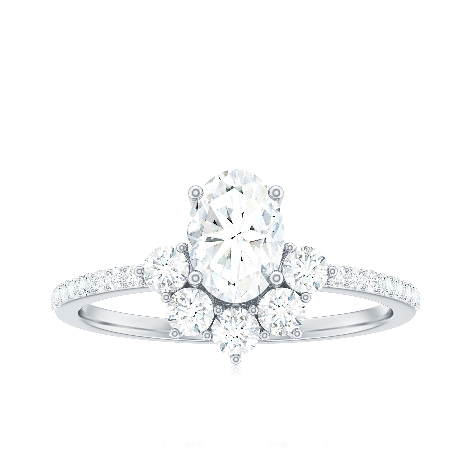 2 CT Oval Cubic Zirconia Engagement Ring with Half Halo Zircon - ( AAAA ) - Quality - Rosec Jewels