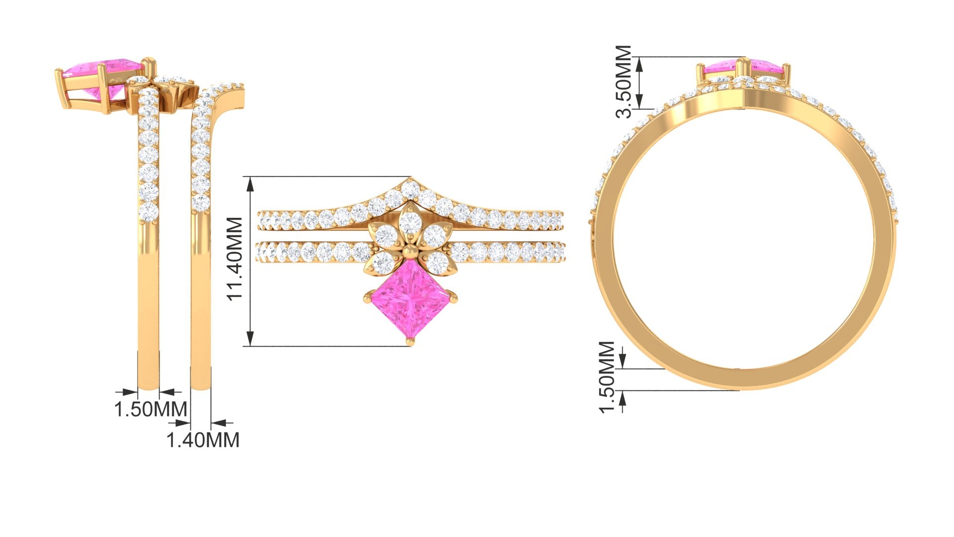 Princess Pink Sapphire Designer Flower Ring Set with Diamond Pink Sapphire - ( AAA ) - Quality - Rosec Jewels