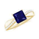 Princess Cut Lab-Created Blue Sapphire Engagement Ring with Diamond Lab Created Blue Sapphire - ( AAAA ) - Quality - Rosec Jewels