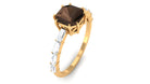 Asscher Cut Smoky Quartz Solitaire Ring with Diamond Smoky Quartz - ( AAA ) - Quality - Rosec Jewels