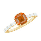 Asscher Fire Opal Solitaire Engagement Ring with Diamond Fire Opal - ( AAA ) - Quality - Rosec Jewels