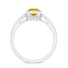 Asscher Cut Citrine Solitaire Ring with Diamond Side Stones Citrine - ( AAA ) - Quality - Rosec Jewels