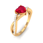 Heart Shape Created Ruby Crossover Ring with Diamond Lab Created Ruby - ( AAAA ) - Quality - Rosec Jewels