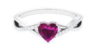 1.25 CT Heart Shape Rhodolite Solitaire Ring with Diamond Rhodolite - ( AAA ) - Quality - Rosec Jewels