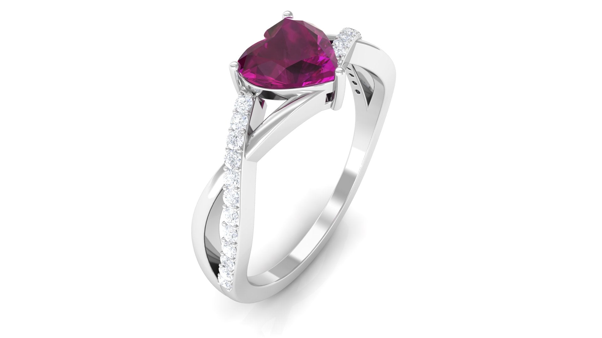 1.25 CT Heart Shape Rhodolite Solitaire Ring with Diamond Rhodolite - ( AAA ) - Quality - Rosec Jewels