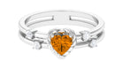 Heart Shape Citrine Solitaire Double Band Ring with Diamond Citrine - ( AAA ) - Quality - Rosec Jewels