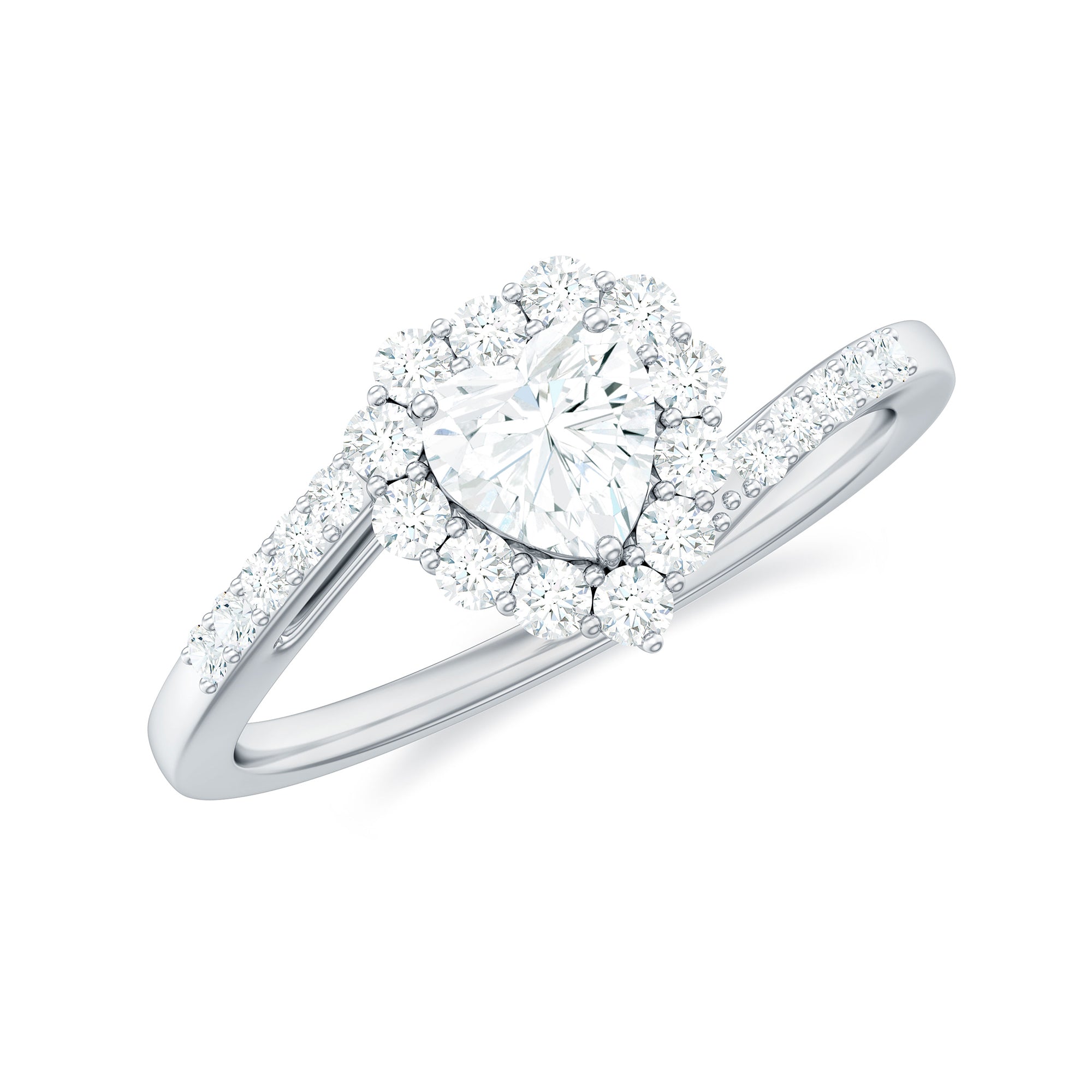 Heart Shape Moissanite Bypass Engagement Ring in Gold Moissanite - ( D-VS1 ) - Color and Clarity - Rosec Jewels