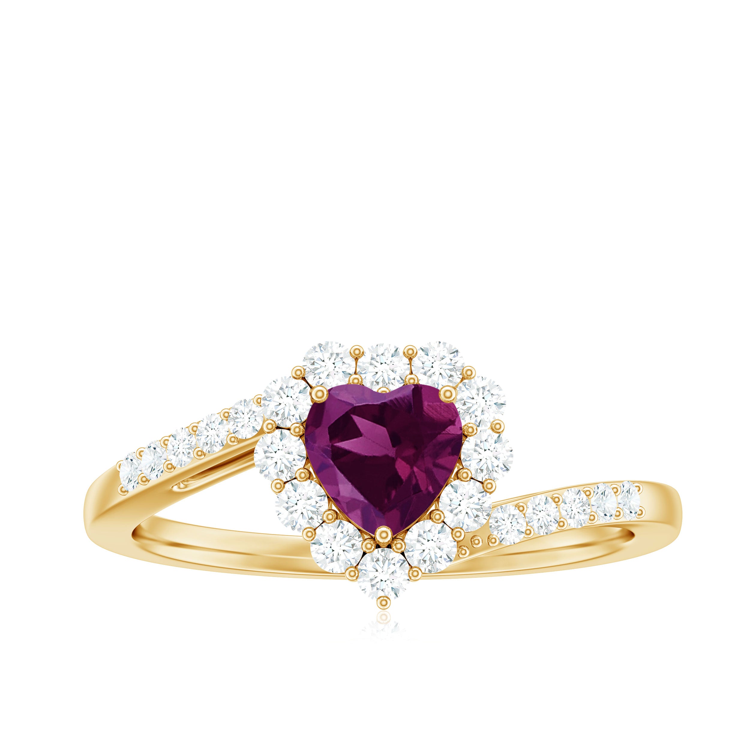 Heart Shape Rhodolite Promise Ring with Diamond Accent Rhodolite - ( AAA ) - Quality - Rosec Jewels