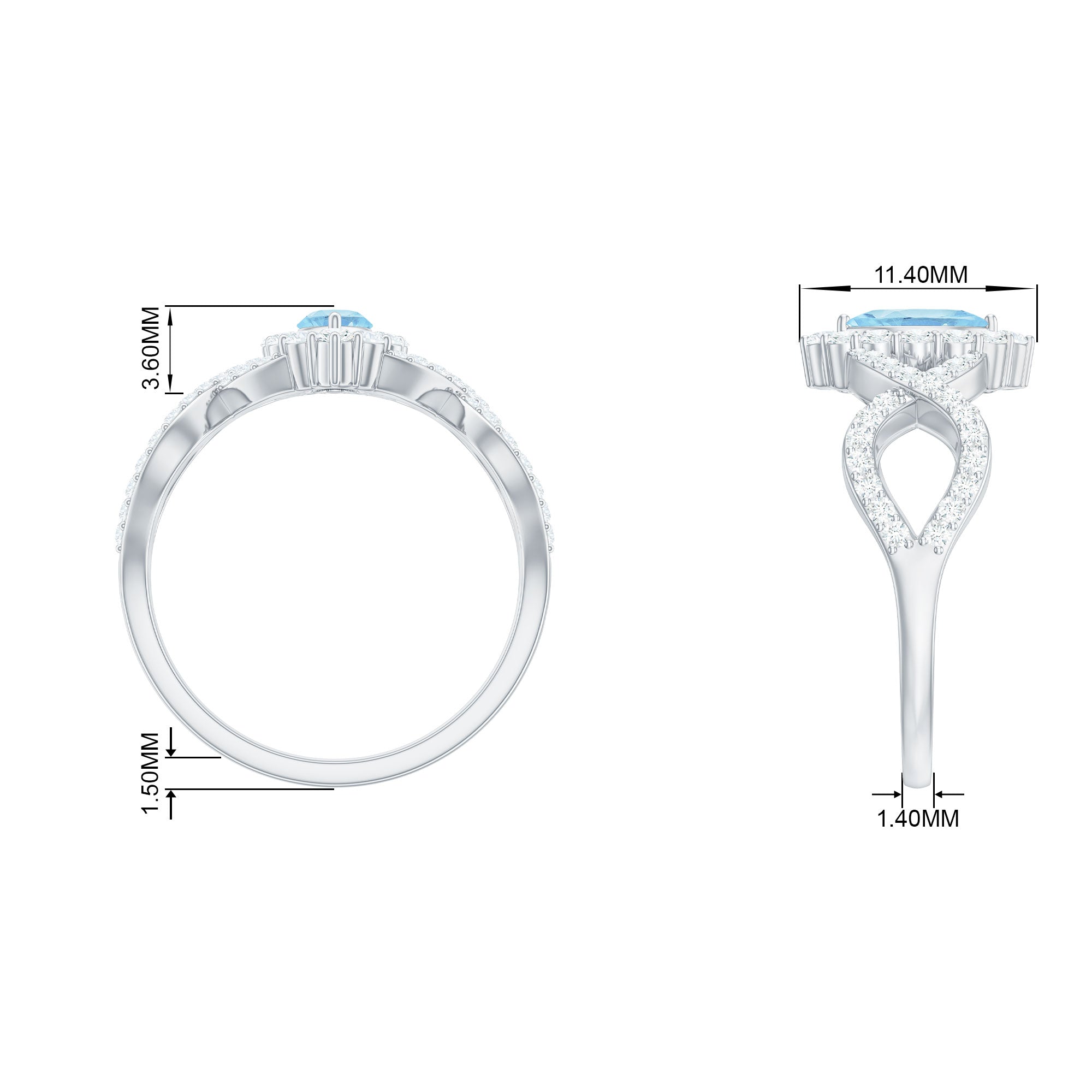 1.5 Ct Aquamarine Crossover Engagement Ring with Diamond Aquamarine - ( AAA ) - Quality - Rosec Jewels