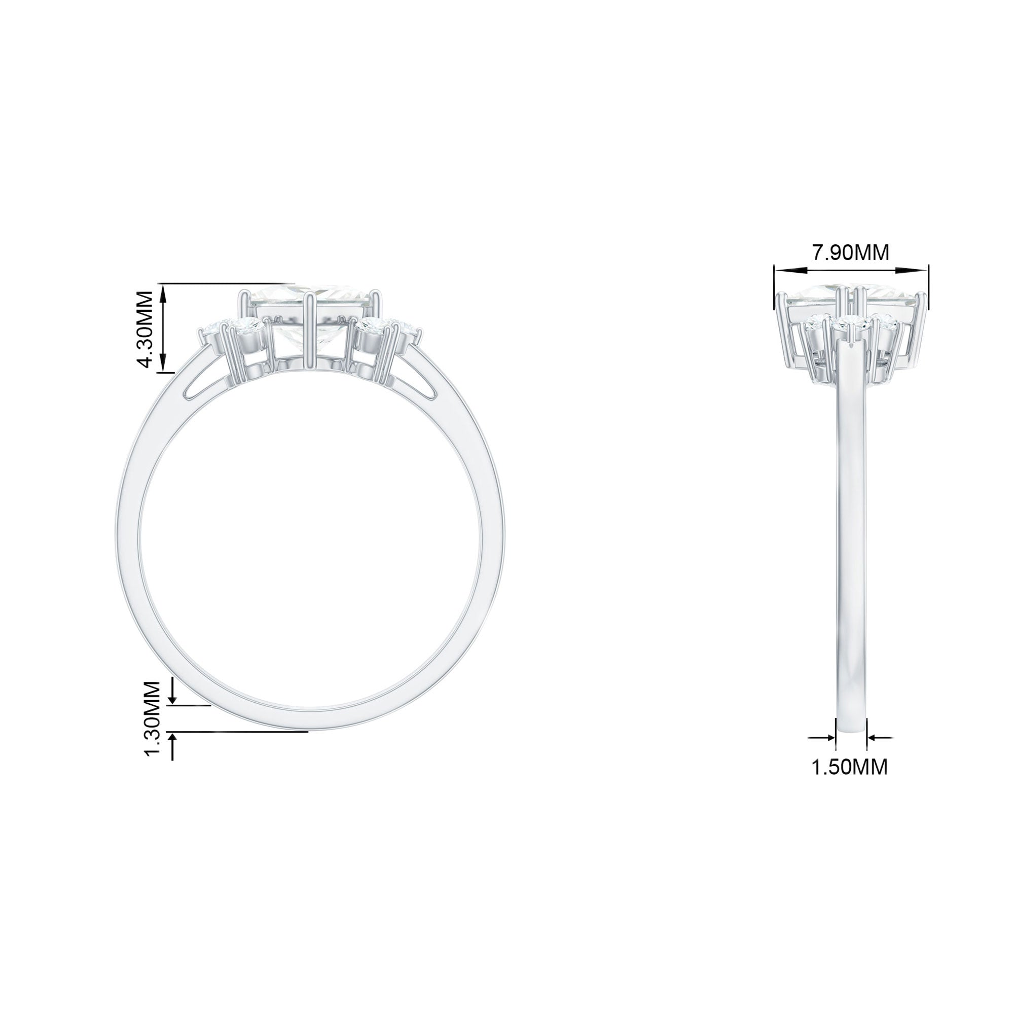 1.25 CT Princess Cut Moissanite Promise Ring in Prong Setting Moissanite - ( D-VS1 ) - Color and Clarity - Rosec Jewels