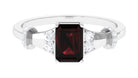 Emerald Cut Solitaire Garnet Designer Engagement Ring with Diamond Garnet - ( AAA ) - Quality - Rosec Jewels