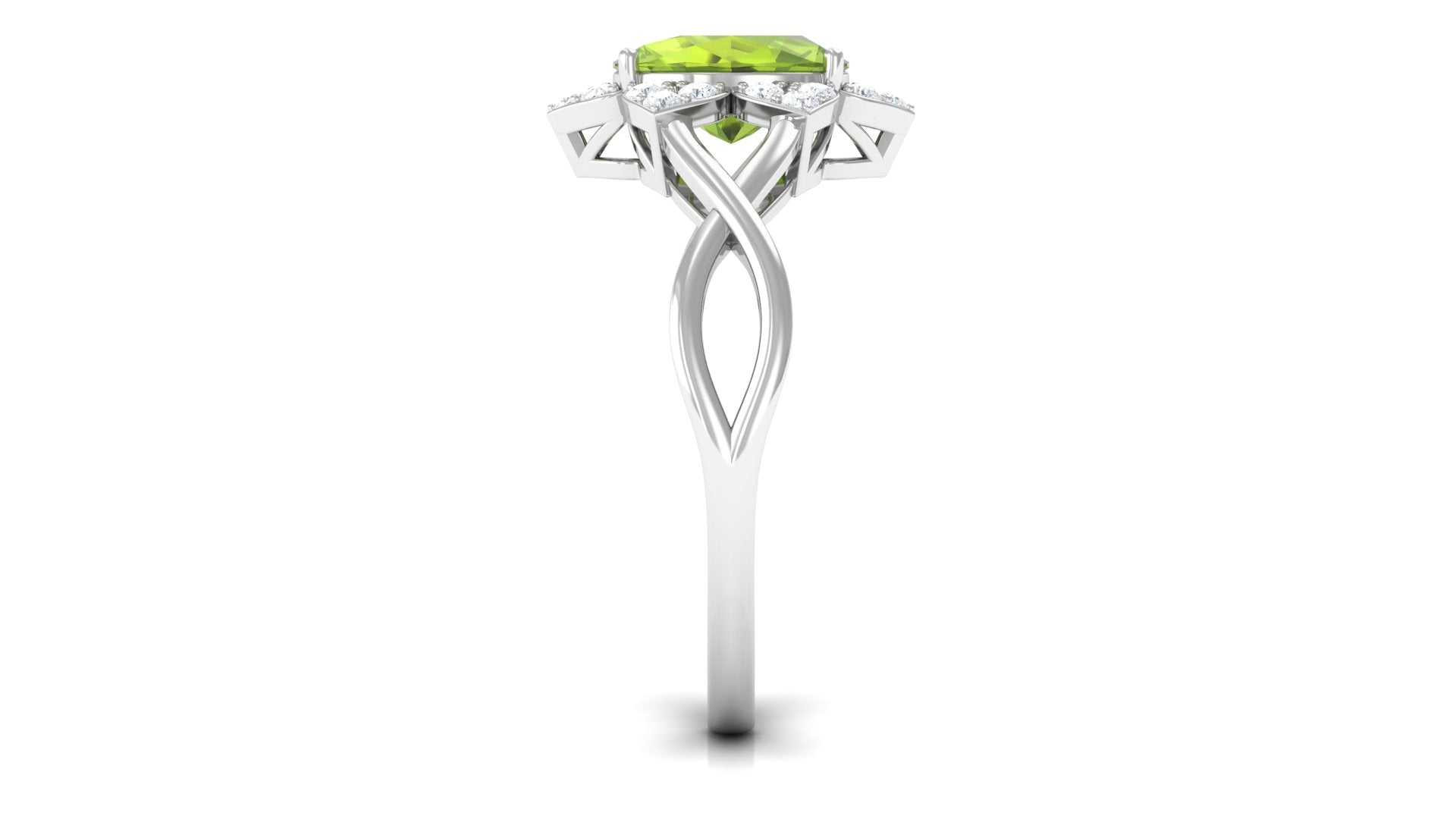 1.25 CT Oval Cut Peridot Solitaire Ring with Diamond Accent Peridot - ( AAA ) - Quality - Rosec Jewels