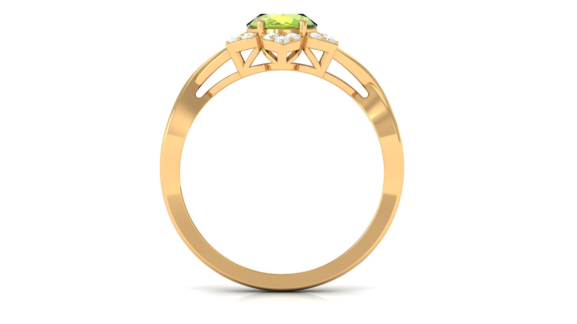 1.25 CT Oval Cut Peridot Solitaire Ring with Diamond Accent Peridot - ( AAA ) - Quality - Rosec Jewels