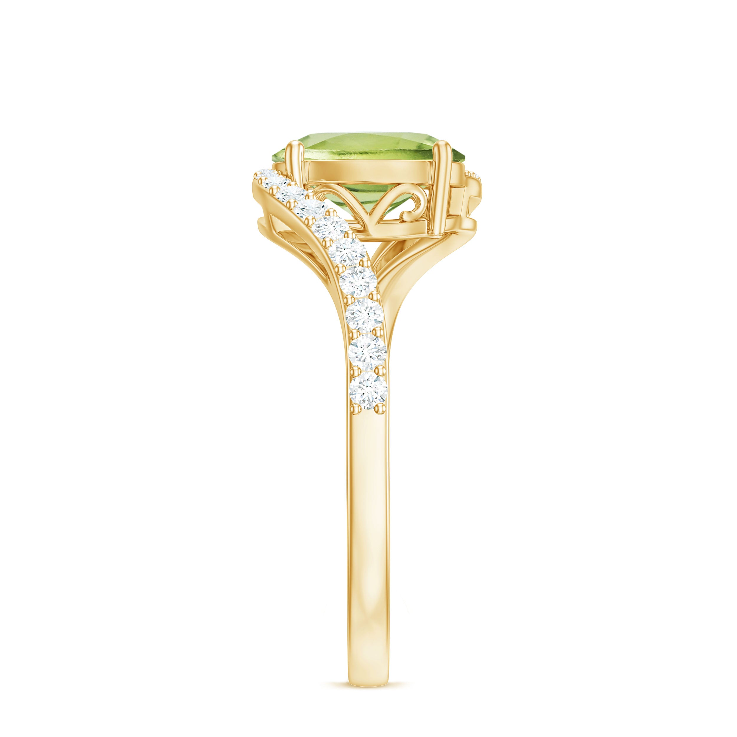 1.50 CT Oval Cut Peridot Solitaire Ring with Diamond Accent Peridot - ( AAA ) - Quality - Rosec Jewels