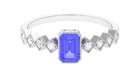 Emerald Cut Tanzanite Solitaire Ring with Side Stones Tanzanite - ( AAA ) - Quality - Rosec Jewels