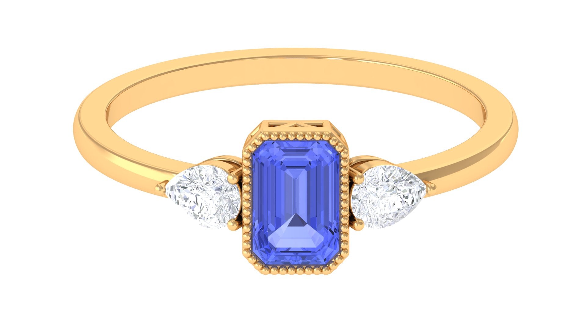 1 CT Beaded Bezel Set Tanzanite Solitaire Ring with Diamond Tanzanite - ( AAA ) - Quality - Rosec Jewels