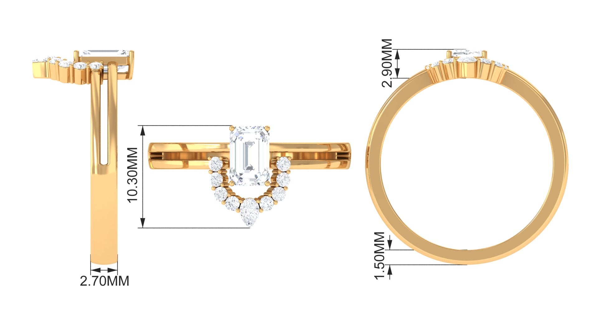 1 CT Octagon Cut Zircon Double Band Engagement Ring Zircon - ( AAAA ) - Quality - Rosec Jewels