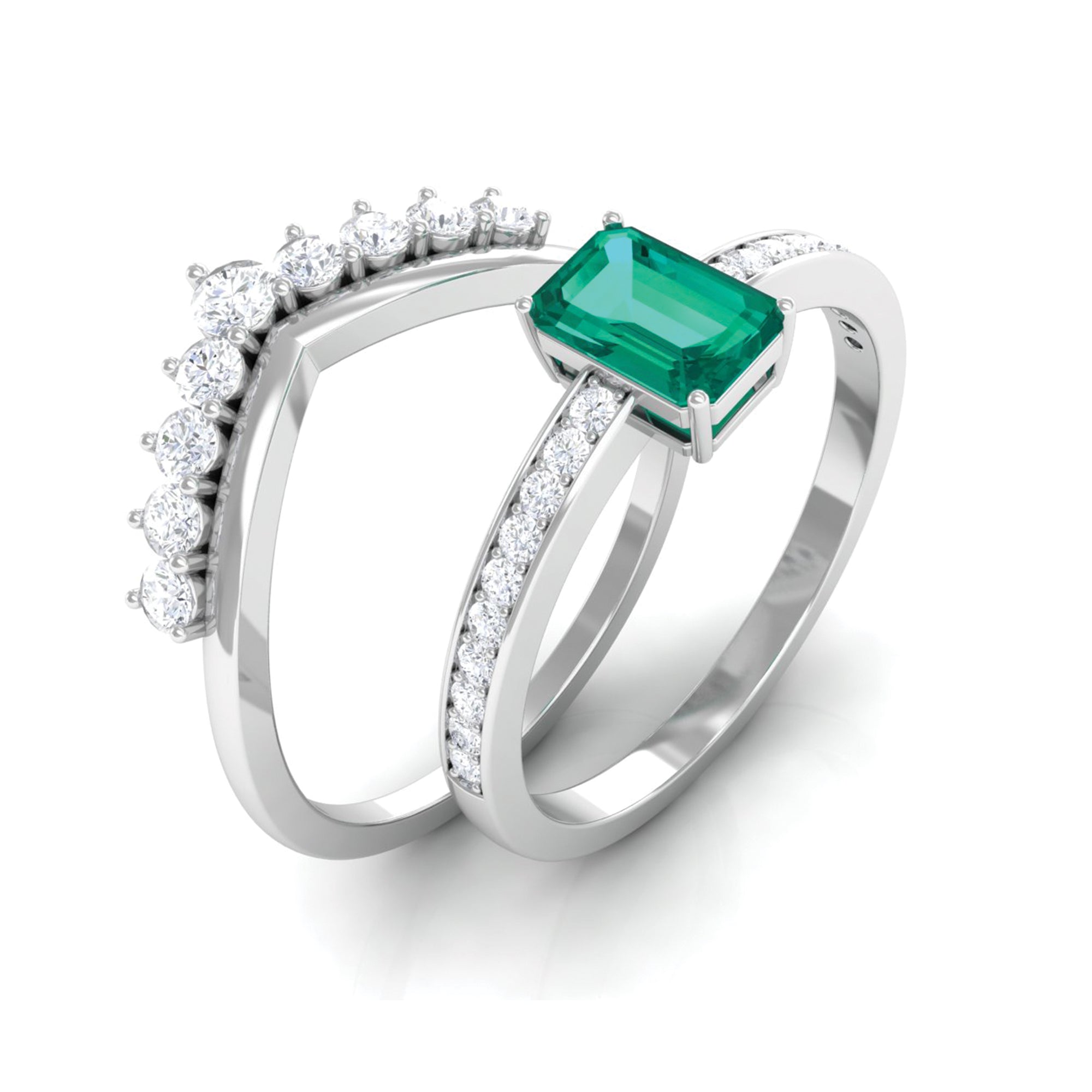 1.50 CT Certified Emerald Solitaire Ring Set with Diamond Emerald - ( AAA ) - Quality - Rosec Jewels