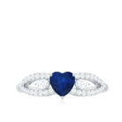 1 CT Elegant Blue Sapphire Solitaire Heart Ring with Diamond Blue Sapphire - ( AAA ) - Quality - Rosec Jewels