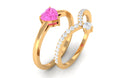 Heart Shape Pink Sapphire Stackable Ring Set with Diamond Pink Sapphire - ( AAA ) - Quality - Rosec Jewels