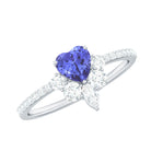 Designer Tanzanite Heart Solitaire Ring with Diamond Side Stones Tanzanite - ( AAA ) - Quality - Rosec Jewels