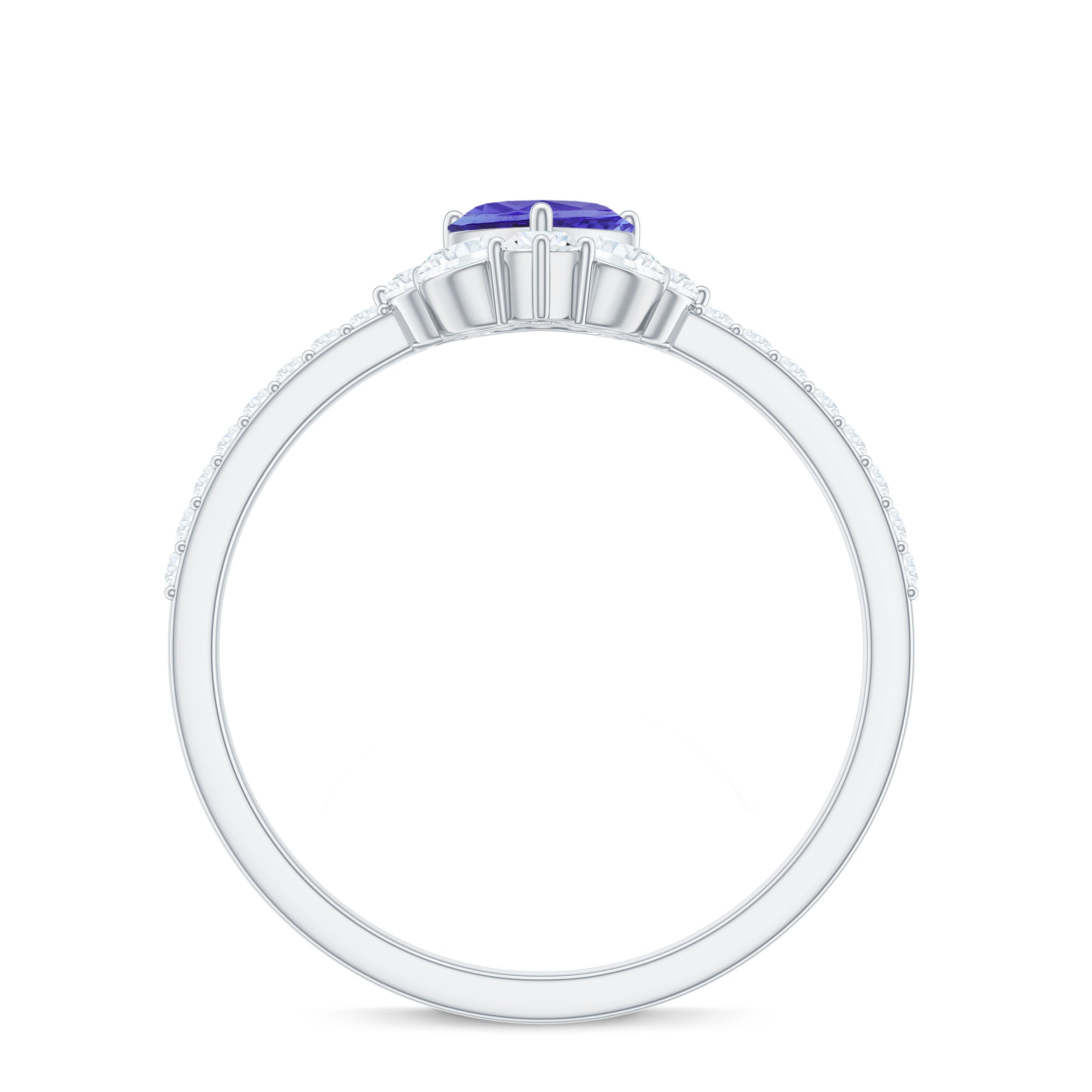 Designer Tanzanite Heart Solitaire Ring with Diamond Side Stones Tanzanite - ( AAA ) - Quality - Rosec Jewels