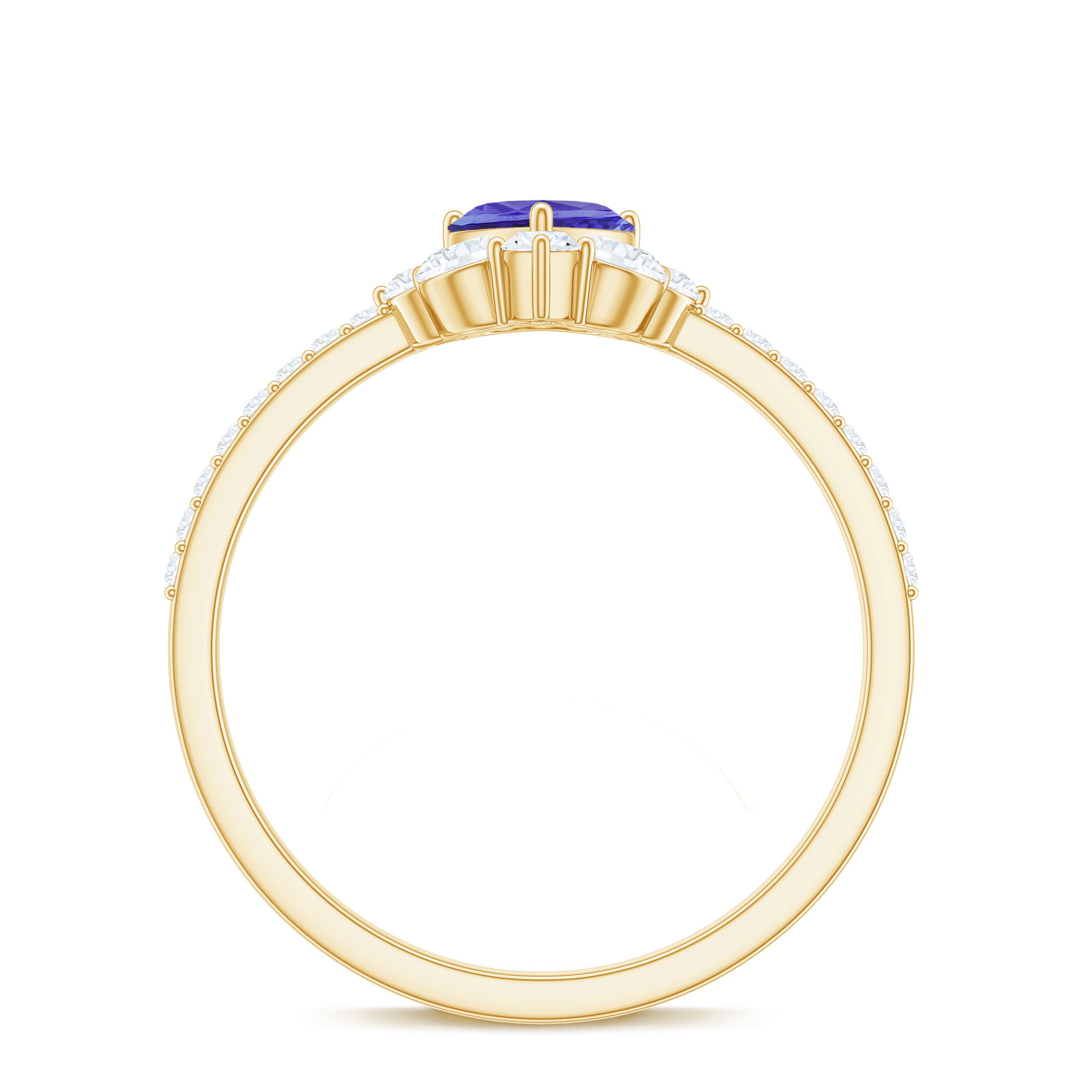 Designer Tanzanite Heart Solitaire Ring with Diamond Side Stones Tanzanite - ( AAA ) - Quality - Rosec Jewels