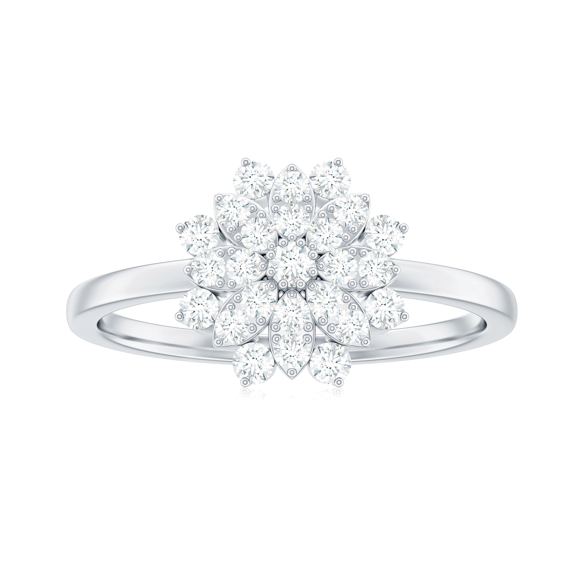 3/4 Carat Minimal Moissanite Cluster Flower Cocktail Ring Moissanite - ( D-VS1 ) - Color and Clarity - Rosec Jewels